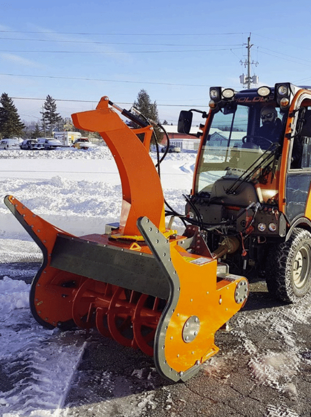 Karcher single auger blower attachment for municipal equipment in use