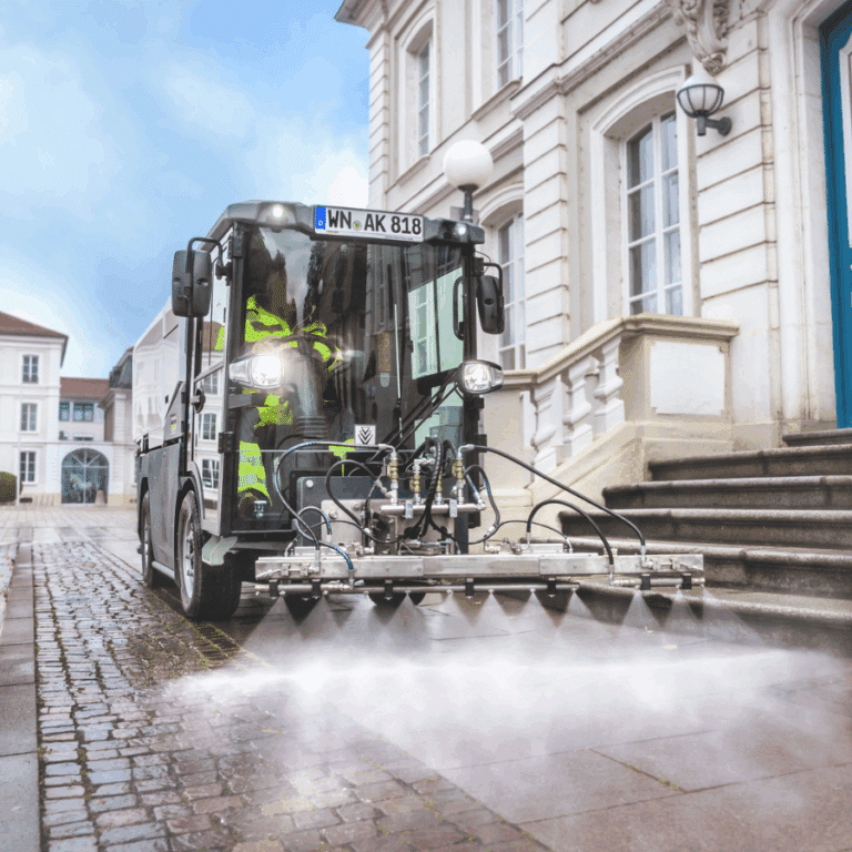 Karcher washing system attachment for municipal equipment in use