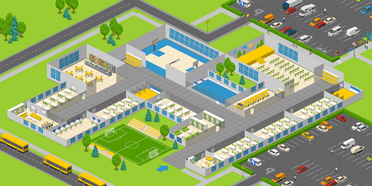 K-12 school layout highlighting top areas that need to be cleaned by janitorial staff