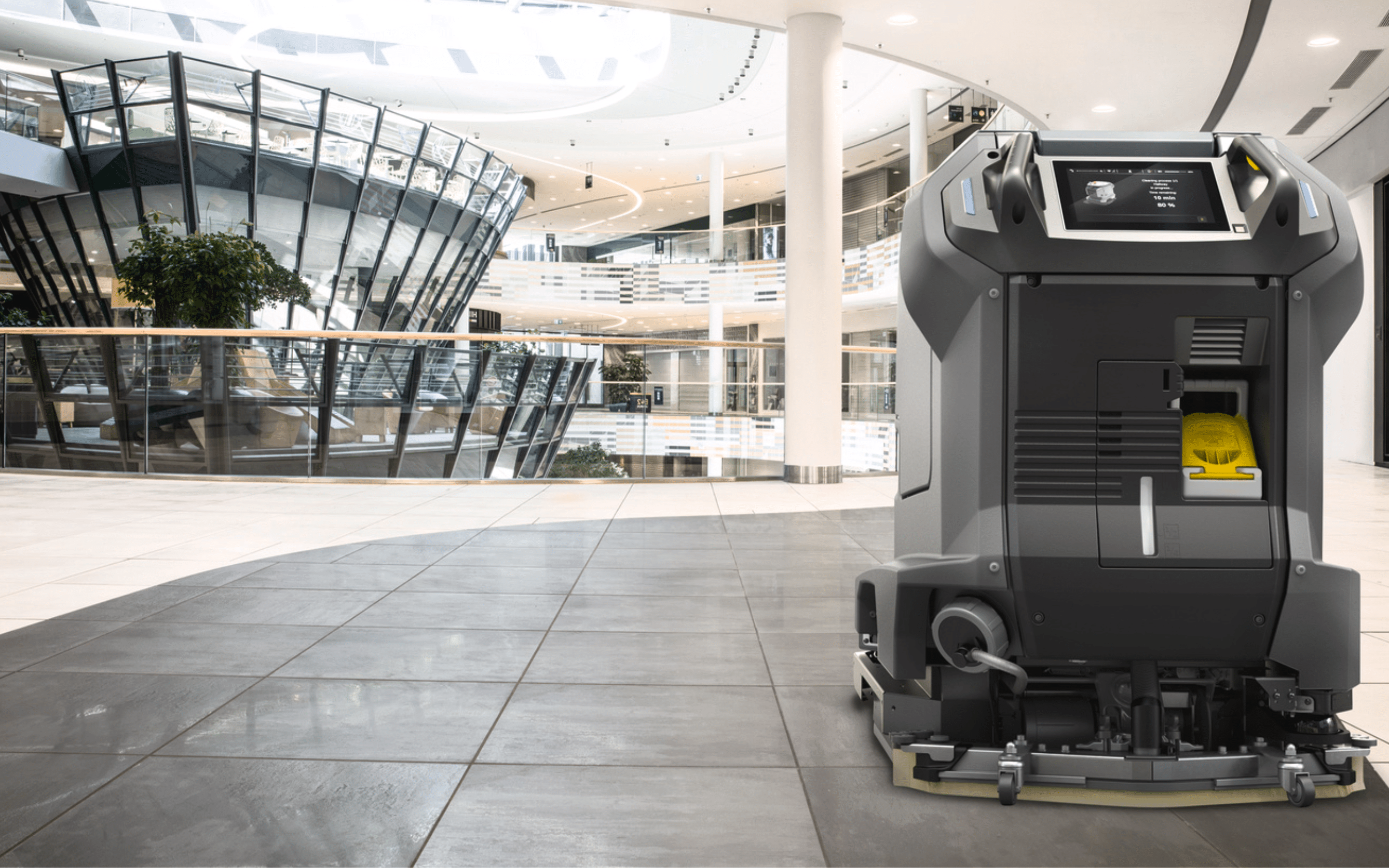 commercial floor scrubbing machine in retail mall